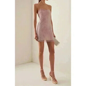 New LoveShackFancy Women's Pink Bernise Crystal-embellished Mesh Mini Dress Sz 4